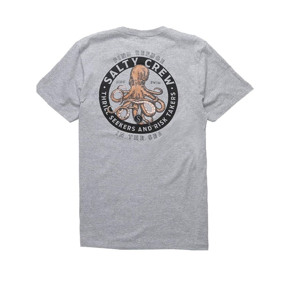 Salty Crew Premium Octopus Men's Crew Neck Graphic T-Shirt in heather gray